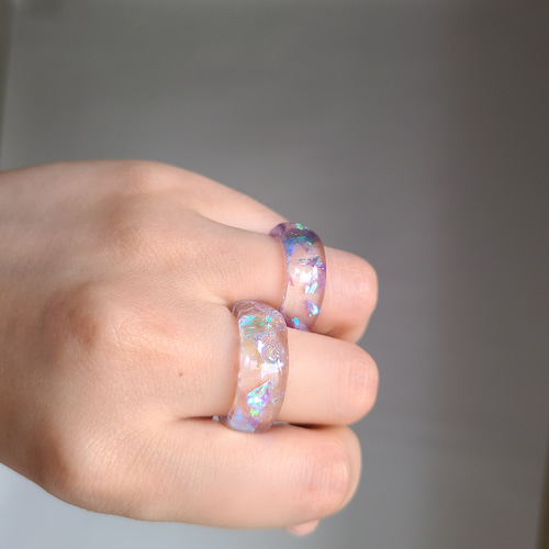 クリアリング 指輪 レジン ホロ 天然石 No.53 Water ハンドメイド クリアリング 指輪 レジン ホロ 天然石 No.53 Water ハンドメイド