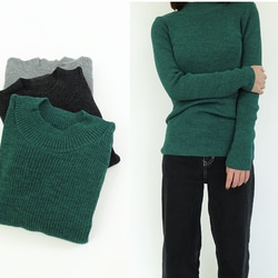 【日本製 3色】高領羅紋針織套頭衫（希瑟綠、炭色） 第3張的照片