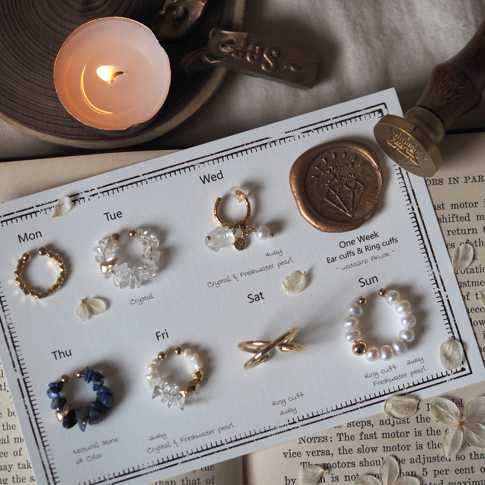 お得！7点set｜One Week イヤーカフ＆リングカフ｜選べる天然石・イニシャル｜