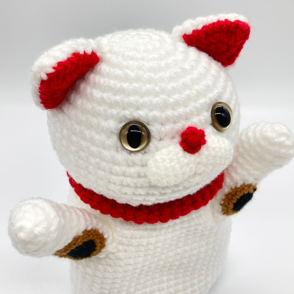 あみぐるみ パペット 招き猫（白） 2枚目の画像