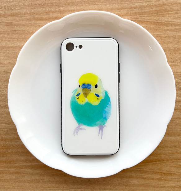 p-jet　セキセイインコ　レインボー　（強化ガラス　スマホケース  iPhone ） iPhone15　/ 鳥 インコ 1枚目の画像