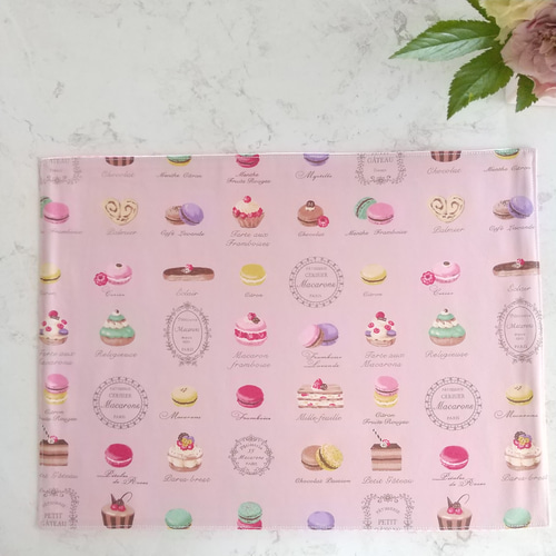 30×40 ランチョンマット マカロン柄 巾着袋 2点 セット 給食 コップ袋