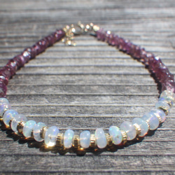 [十月生日石] 14kgf * Opal Sunet Bracelet Opal &amp; Pink Tormaline ☆ 第5張的照片