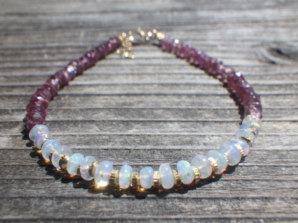 [十月生日石] 14kgf * Opal Sunet Bracelet Opal &amp; Pink Tormaline ☆ 第5張的照片