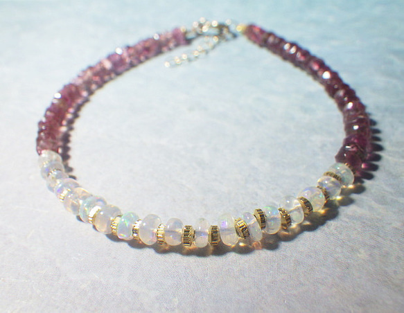 [十月生日石] 14kgf * Opal Sunet Bracelet Opal &amp; Pink Tormaline ☆ 第8張的照片