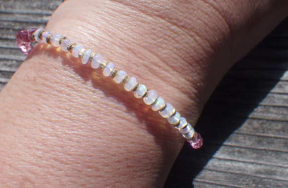 [十月生日石] 14kgf * Opal Sunet Bracelet Opal &amp; Pink Tormaline ☆ 第10張的照片