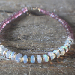 [十月生日石] 14kgf * Opal Sunet Bracelet Opal &amp; Pink Tormaline ☆ 第4張的照片