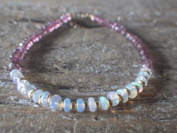 [十月生日石] 14kgf * Opal Sunet Bracelet Opal &amp; Pink Tormaline ☆ 第4張的照片