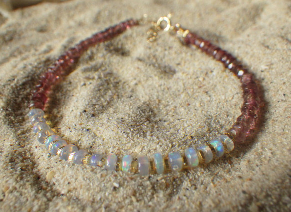 [十月生日石] 14kgf * Opal Sunet Bracelet Opal &amp; Pink Tormaline ☆ 第16張的照片