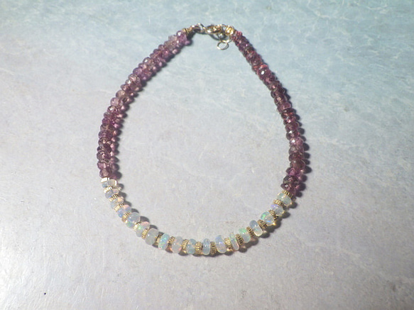 [十月生日石] 14kgf * Opal Sunet Bracelet Opal &amp; Pink Tormaline ☆ 第9張的照片