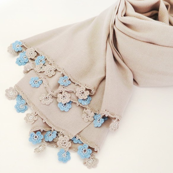 [Made to order] OYA Pashmina shawl [MARY] Sand Beige 第5張的照片