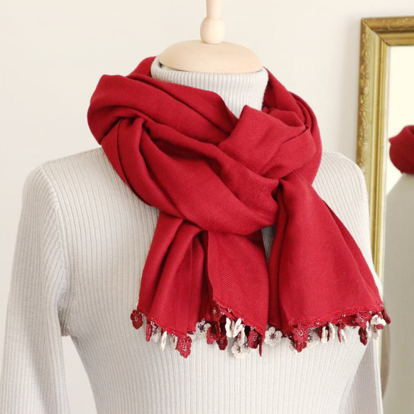 [Made to order] OYA Pashmina shawl [MARY] Burgundy 第8張的照片