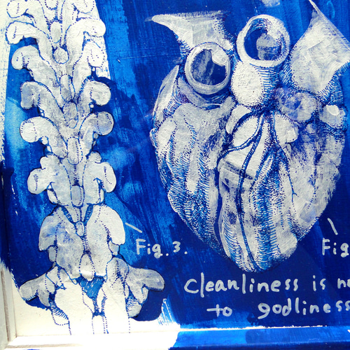 脳・心臓・脊髄の青い絵画 アート 原画 アクリルフレーム 理科 科学