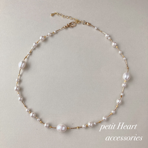 長さ選べる♡ ランダムパールのシンプルネックレス♡ 結婚式 お呼ばれ