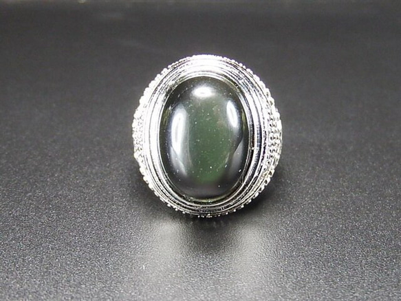 緑シラー効果有りオブシディアン指輪約19.5号天然石リングU0492 1枚目の画像