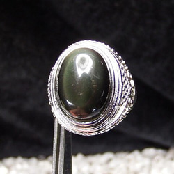 緑シラー効果有りオブシディアン指輪約19.5号天然石リングU0492 2枚目の画像