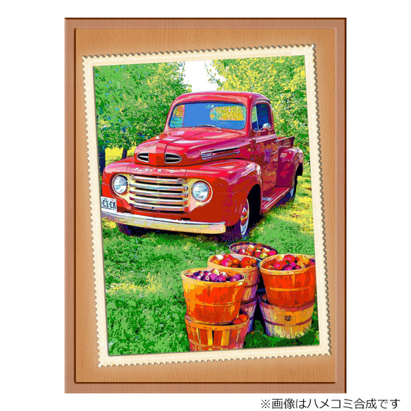 【選べる3枚組ポストカード】りんご果樹園の赤いトラック【作品No.406】 2枚目の画像