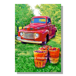 【選べる3枚組ポストカード】りんご果樹園の赤いトラック【作品No.406】 1枚目の画像
