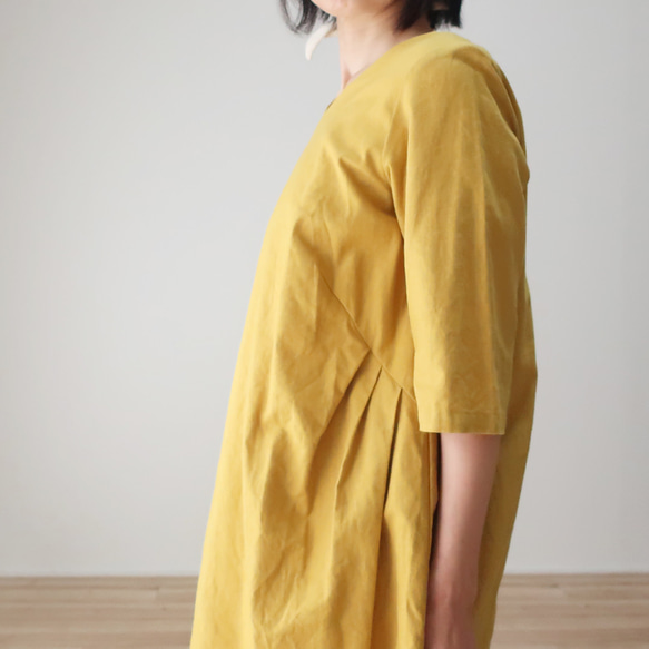 大幅❣️側邊打褶連衣裙（自由/黃色或深藍色） 第5張的照片