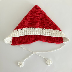 クリスマス☆サンタ帽子のベビーボンネット　新生児～1歳　手編み　ニューボーンフォトにも 6枚目の画像