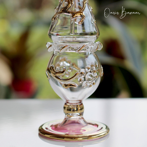 GOLD［Mサイズ］エジプトガラス香水瓶 パフュームボトル アロマオイル ピンク 4枚目の画像
