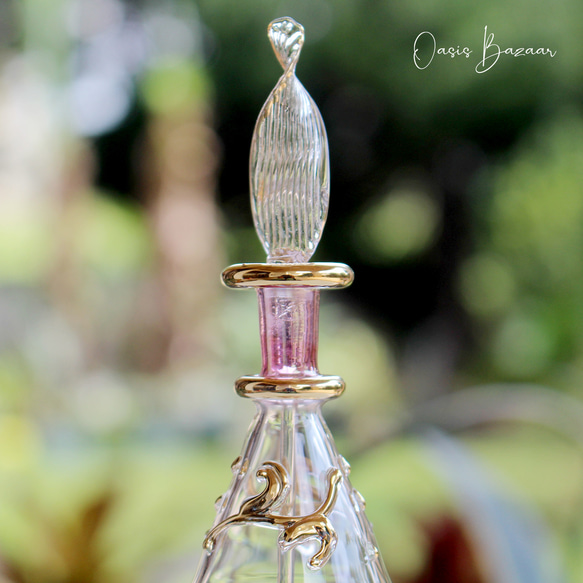 GOLD［Mサイズ］エジプトガラス香水瓶 パフュームボトル アロマオイル ピンク 3枚目の画像