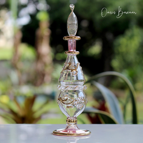 GOLD［Mサイズ］エジプトガラス香水瓶 パフュームボトル アロマオイル ピンク 2枚目の画像