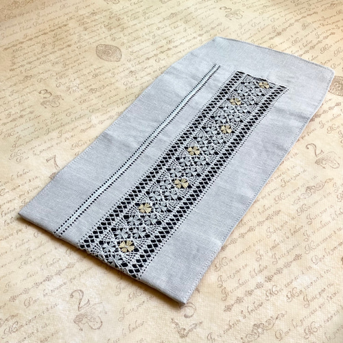 送料無料】A23. ドロンワーク 刺繍 ブックカバー リネン 文庫本サイズ