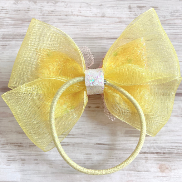 グリッターリボン 蝶々（イエロー）ヘアゴム forキッズ 星 きらきら ちょうちょ 雑貨・その他 CielBleu シエルブルー 通販
