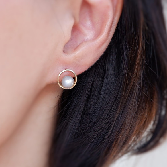 14KGF ライトグレームーンストーンの星ピアス/イヤリング シルバー