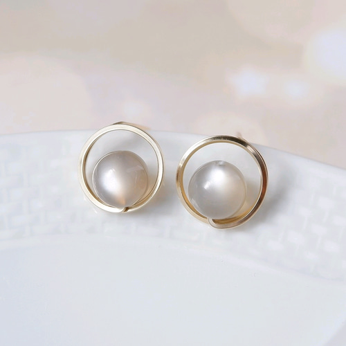 14KGF ライトグレームーンストーンの星ピアス/イヤリング シルバー