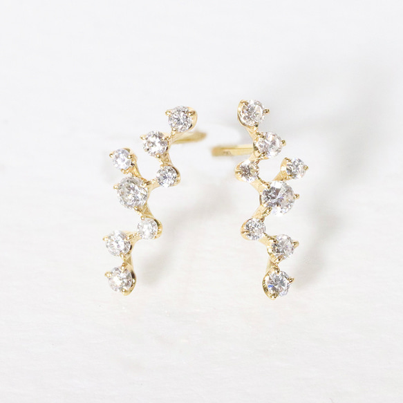 k18 天然ダイヤモンド 0.22ct デザインピアス pierced earri YG WG PG アシンメトリー 星 1枚目の画像