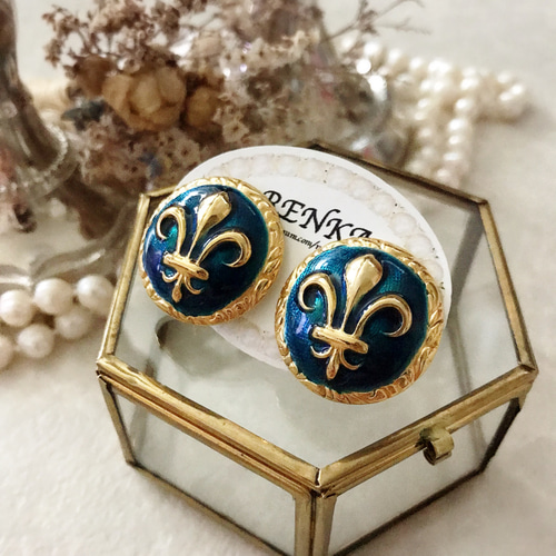 vintageボタンとパールの2way大ぶりイヤリング【ヴィンテージ・上品  