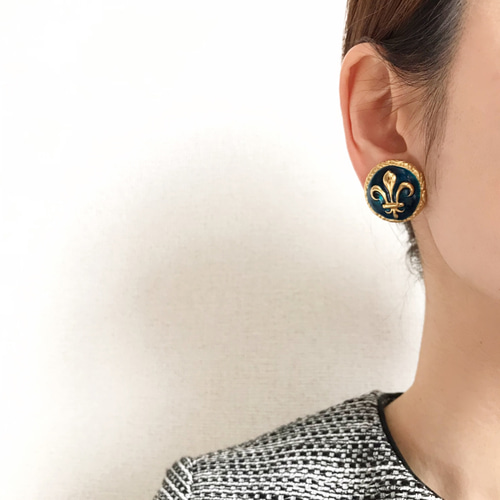 vintageボタンとパールの2way大ぶりイヤリング【ヴィンテージ・上品  