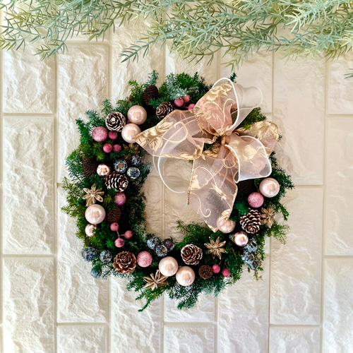 2022クリスマス早割リ 木の実とクリスマスボールのリース クリスマス