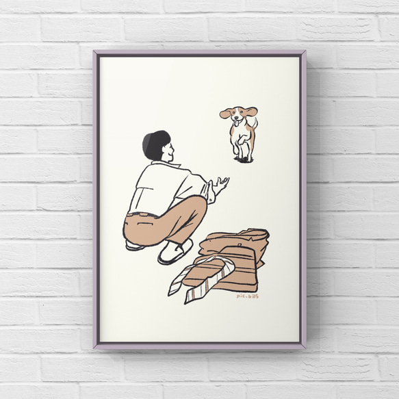ビーグル【おかえり】A4ポスター　犬　ペット　イラスト　うちの子 1枚目の画像
