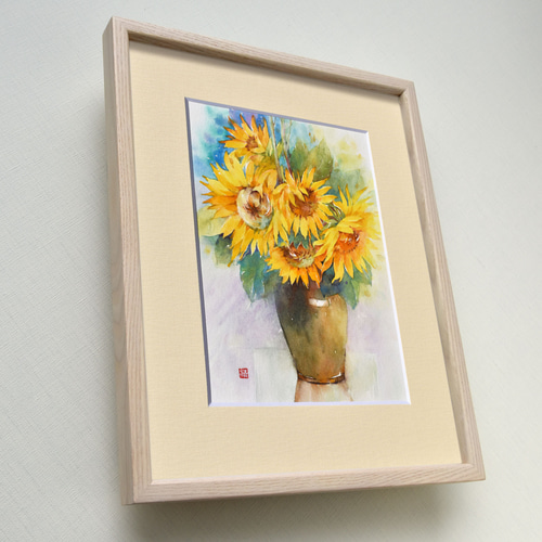 アイルランド画家 爽やかな大型水彩画/静物画 額縁入り 未来を見つめて】水彩原画 額縁付き 一点物 特典付き ※Sold 絵画