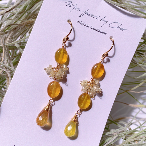 14kgf】天然石＊イエローサファイアとジルコンピアス(イヤリング  