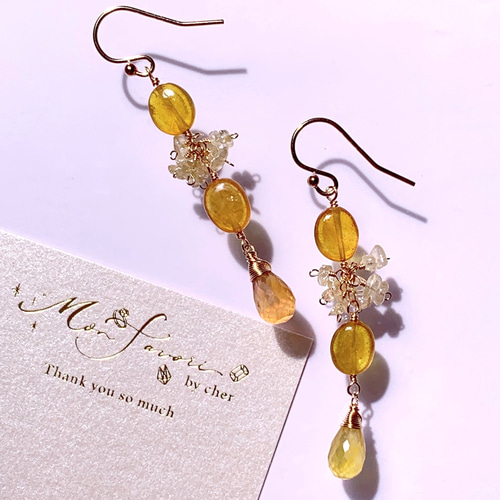14kgf】天然石＊イエローサファイアとジルコンピアス(イヤリング  