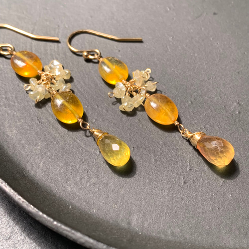 14kgf】天然石＊イエローサファイアとジルコンピアス(イヤリング  