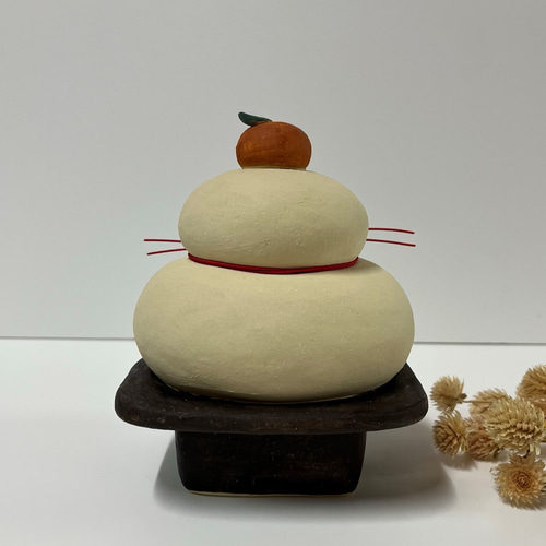 鏡もち（大）（赤） O-405-1 陶製 /Kagami mochi/鏡餅 鏡餅