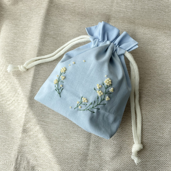 販売2*  菜の花の花言葉【小さな幸せ】刺繡巾着袋 4枚目の画像