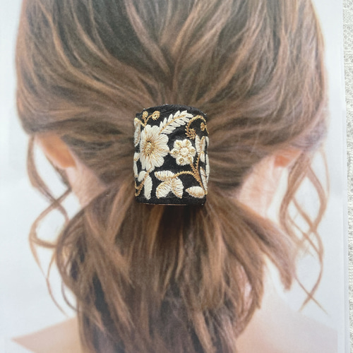 ポニーフック】ヘアアクセサリー インド刺繍リボン 刺繍リボン