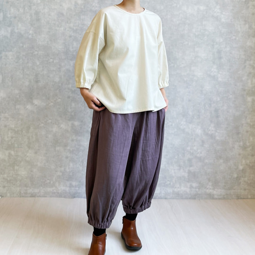 ダボっとかわいいゆるパンツ。モーブ。トリプルガーゼ。フリーサイズ  