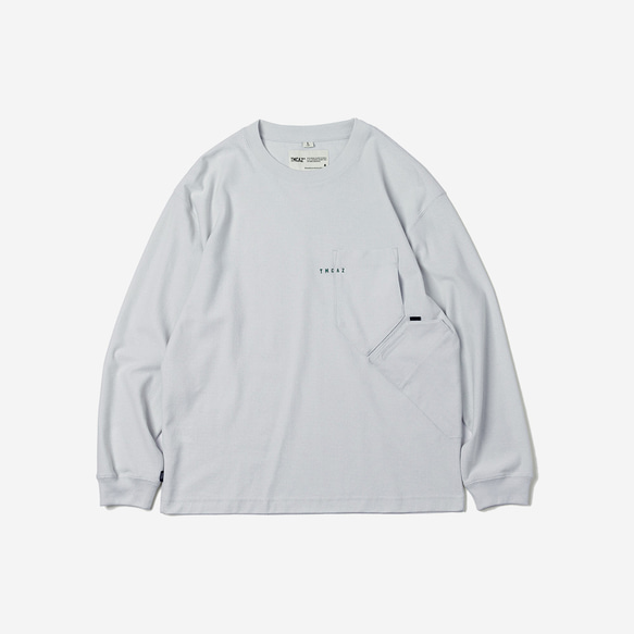 TMCAZ LS PocketTee [ミストグレー] オーバーサイズ ロングスリーブ ダブルポケットTシャツ 綿100% 9枚目の画像