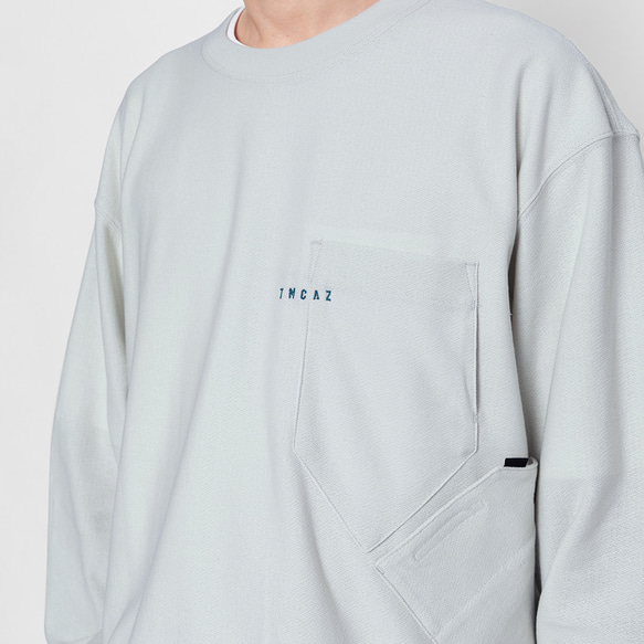 TMCAZ LS PocketTee [雾灰色] 廓形長袖雙層口袋T恤 100%棉 第6張的照片