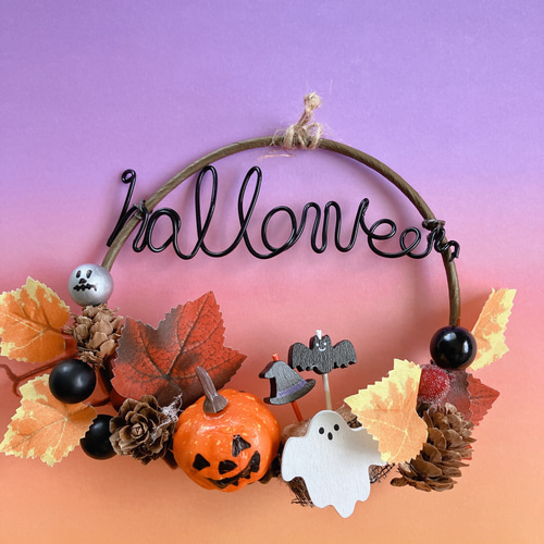 コルクインテリア☆ワイヤーアート☆ハロウィン リース さっちゃん