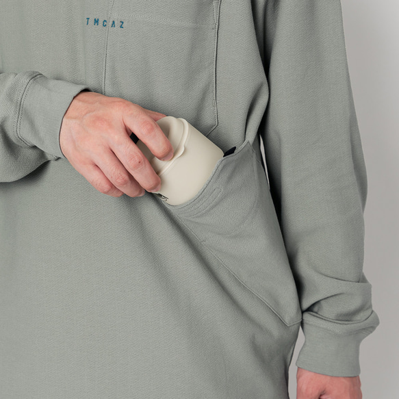 TMCAZ LS PocketTee [アルジーグリーン] オーバーサイズ 長袖 ダブルポケット Tシャツ 綿100% 6枚目の画像