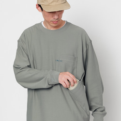 TMCAZ LS PocketTee [アルジーグリーン] オーバーサイズ 長袖 ダブルポケット Tシャツ 綿100% 2枚目の画像