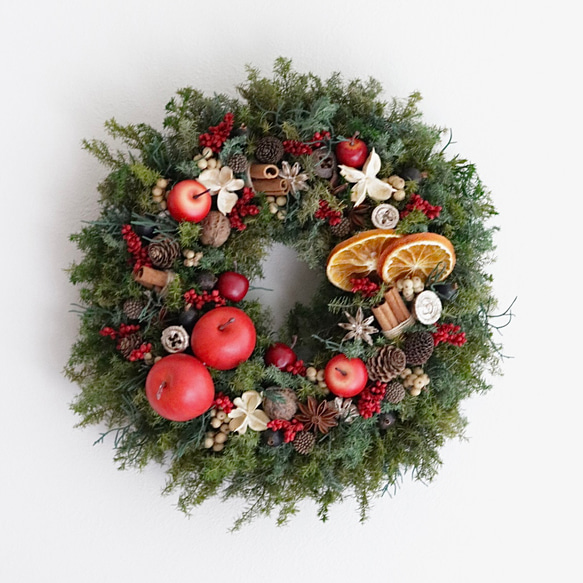 オレンジとブルーリボンのクリスマスリース♡